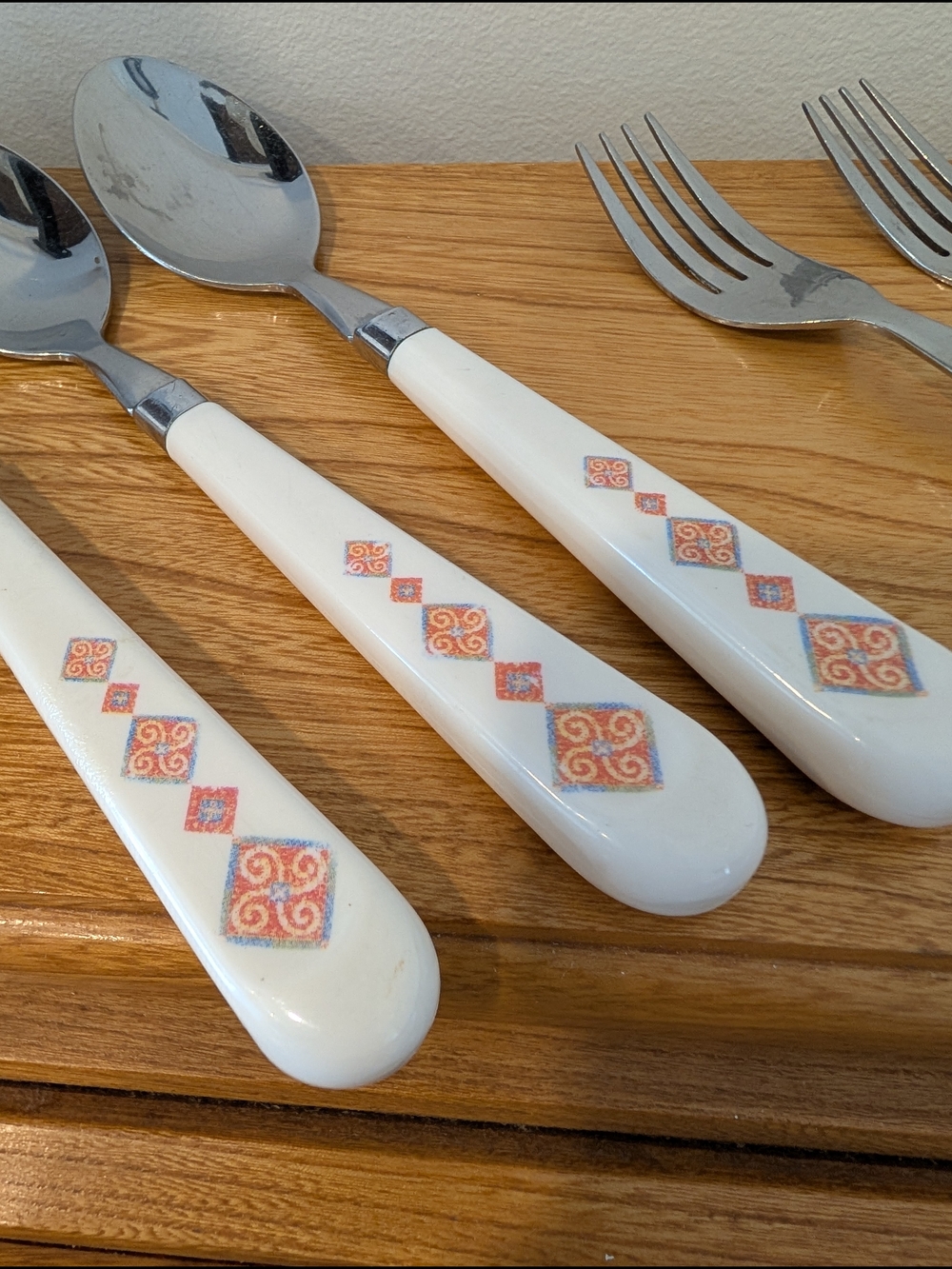Vintage Forks & Spoons Set – Geometric Pattern Handles Corelle Sand Art Style - Picture 7 of 10